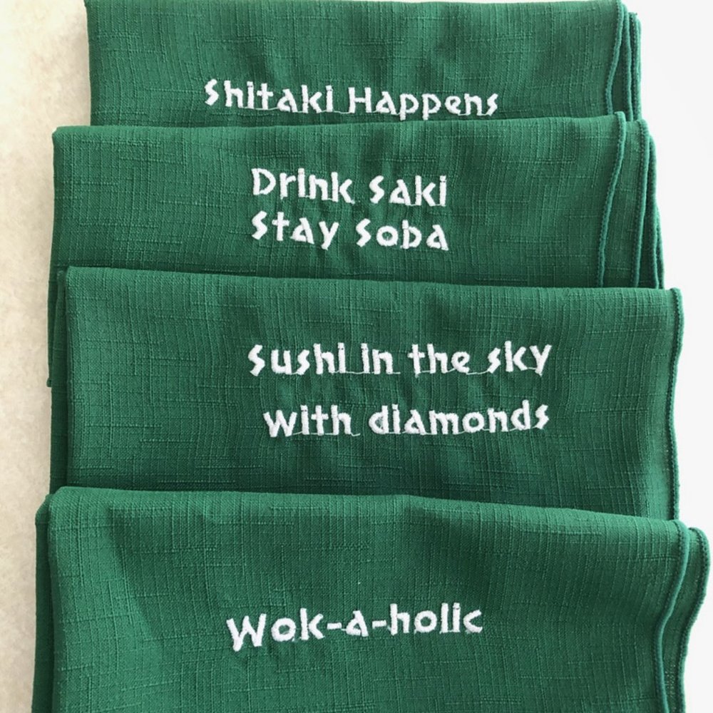 Set of 4 Sushi/Japanese Themed Napkins-Dark Green
